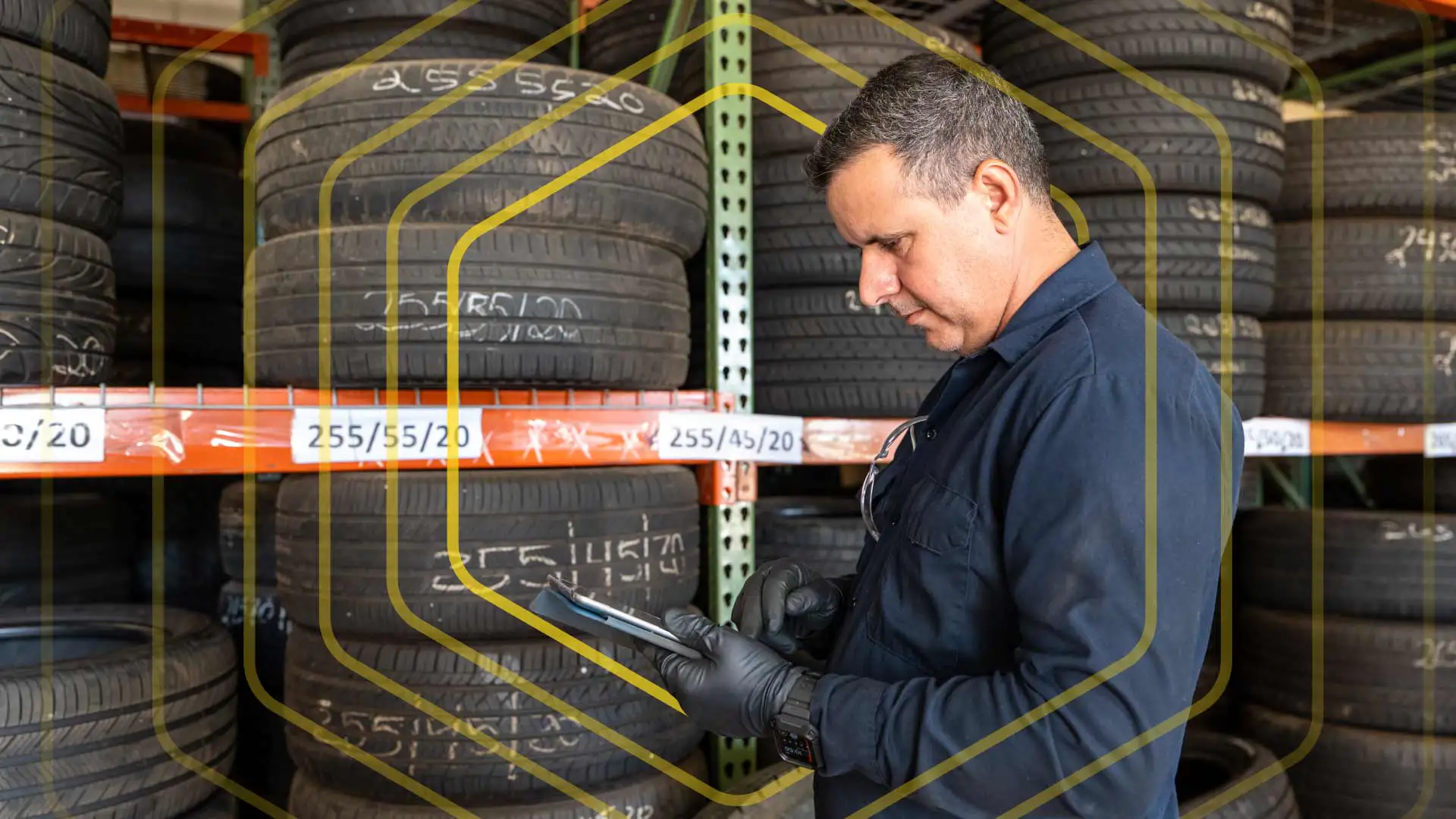 Man taking tire inventory