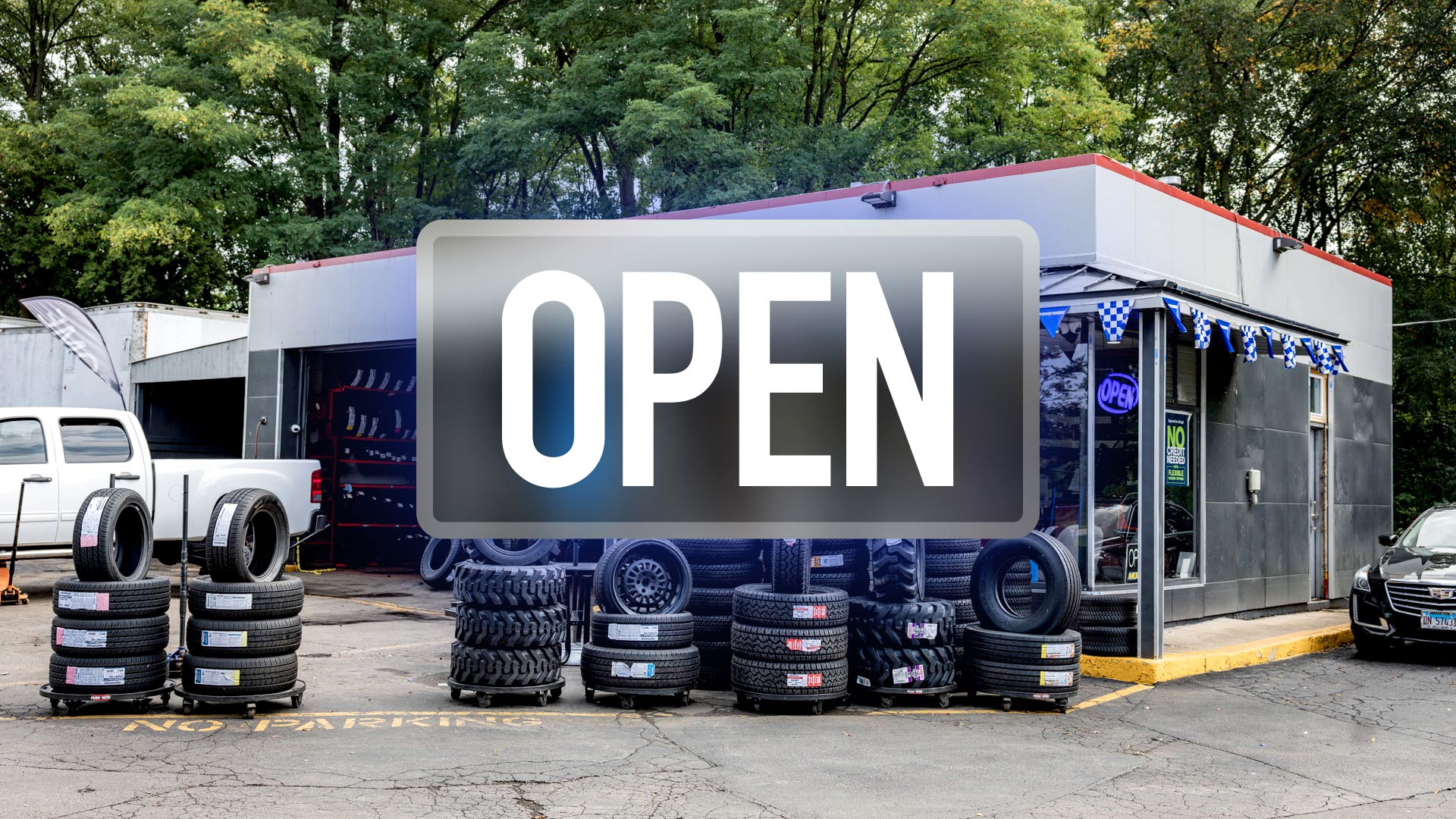 An auto service shop opening for business.