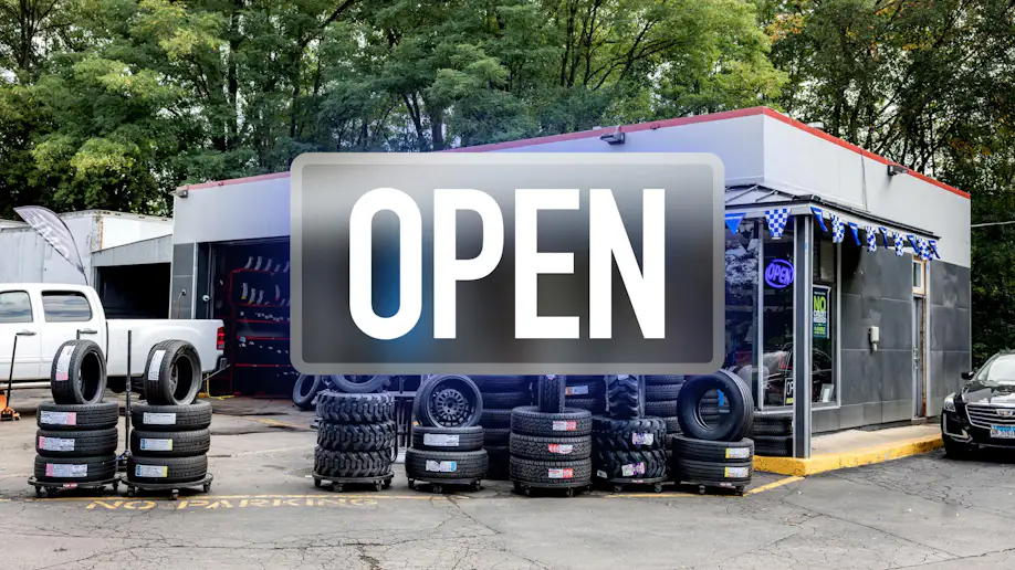 An auto service shop opening for business.