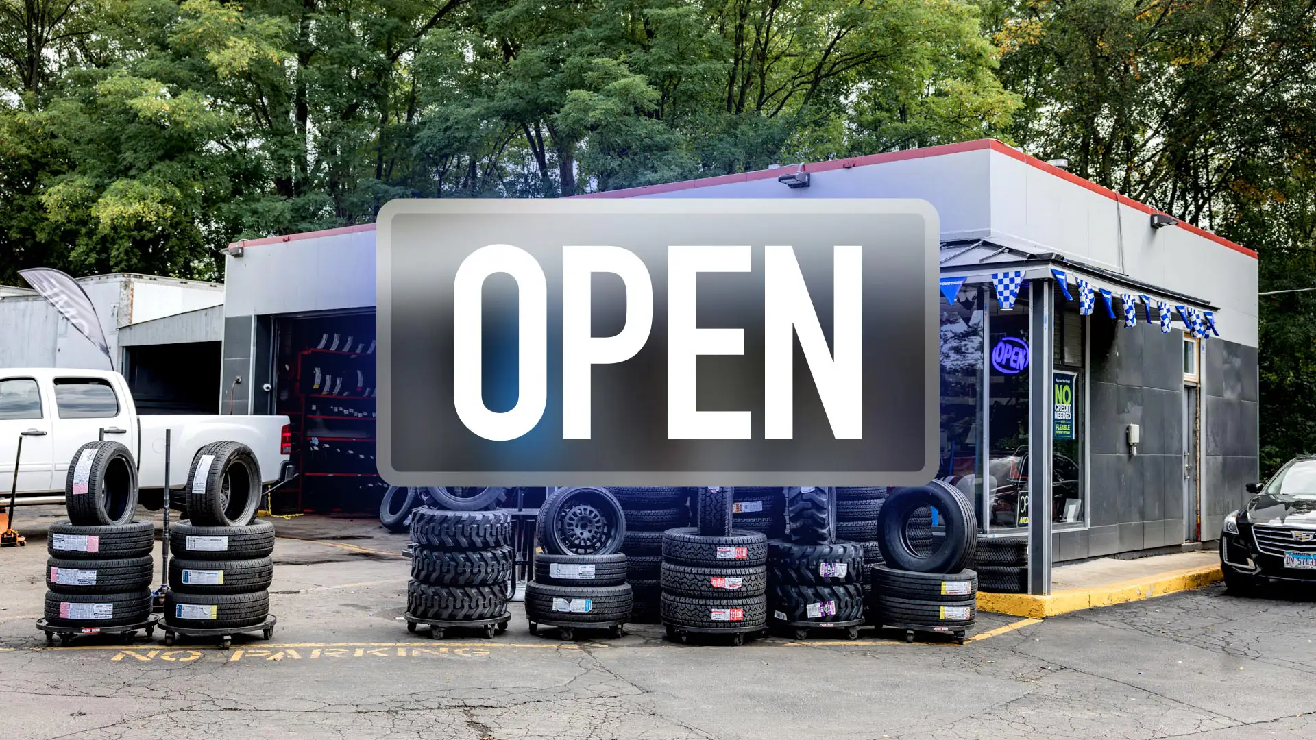 An auto service shop opening for business.