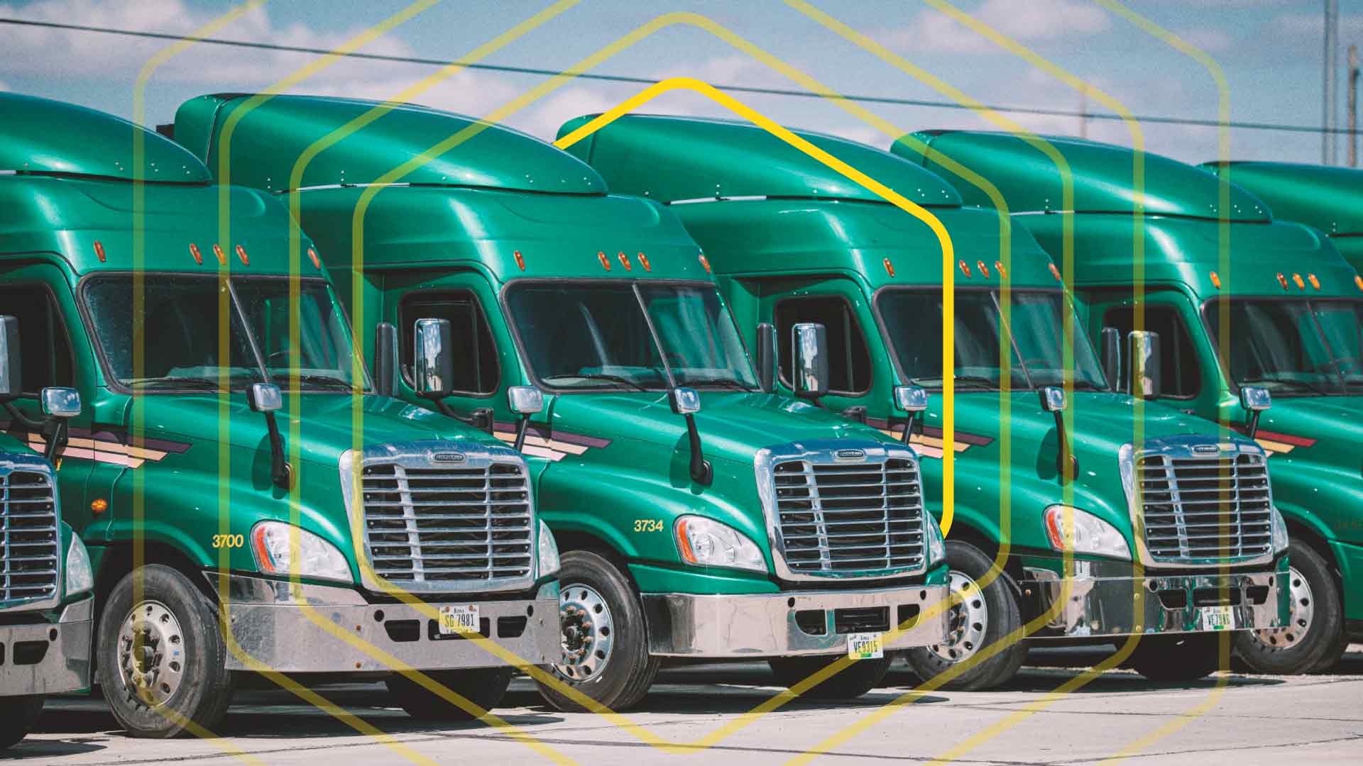 A fleet of semi-trucks.