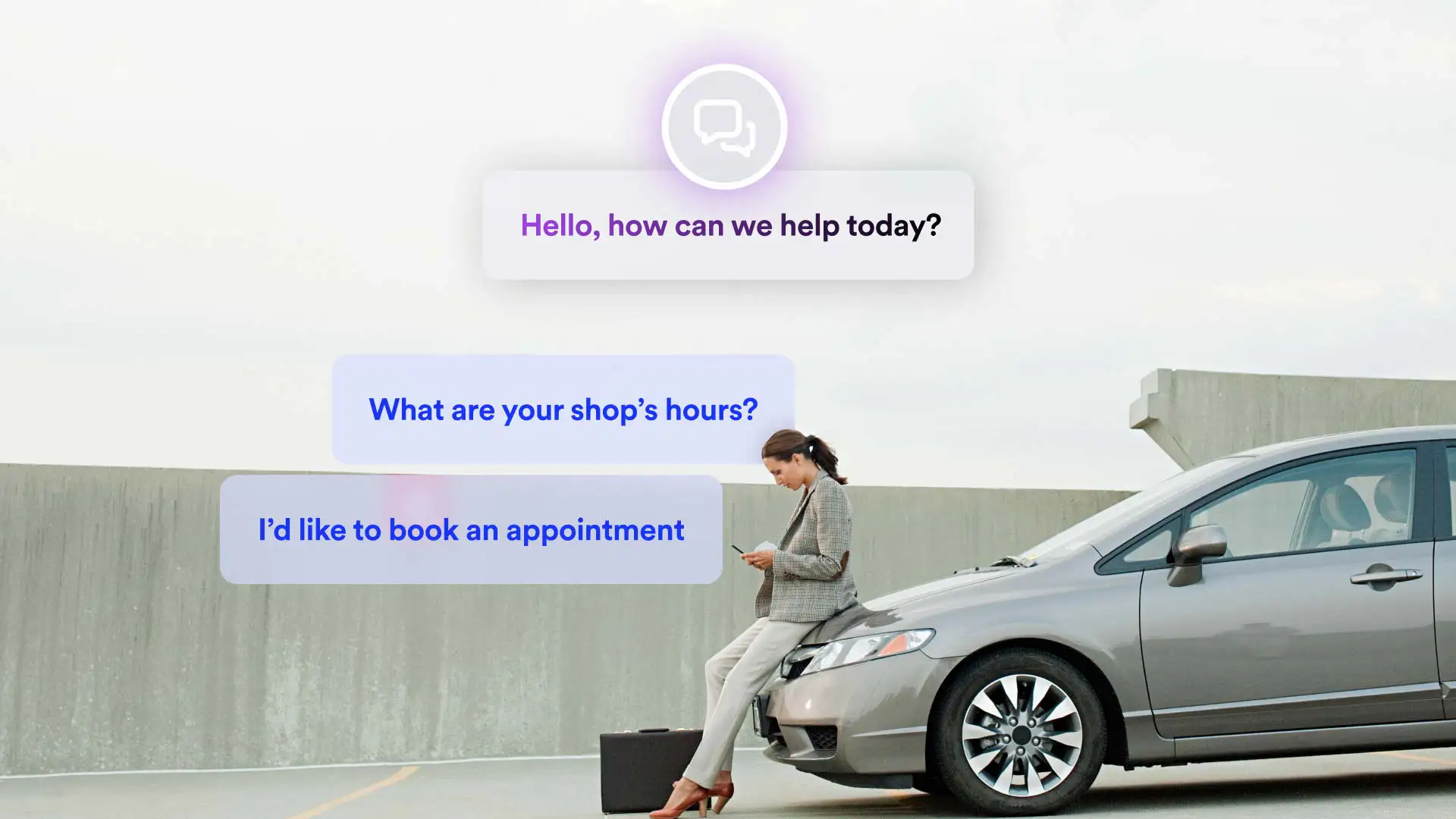 A customer asking about operating hours to an auto shop's chatbot.