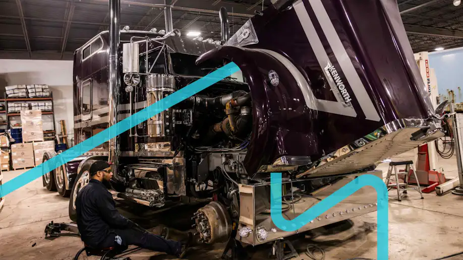 A diesel truck undergoing maintenance.