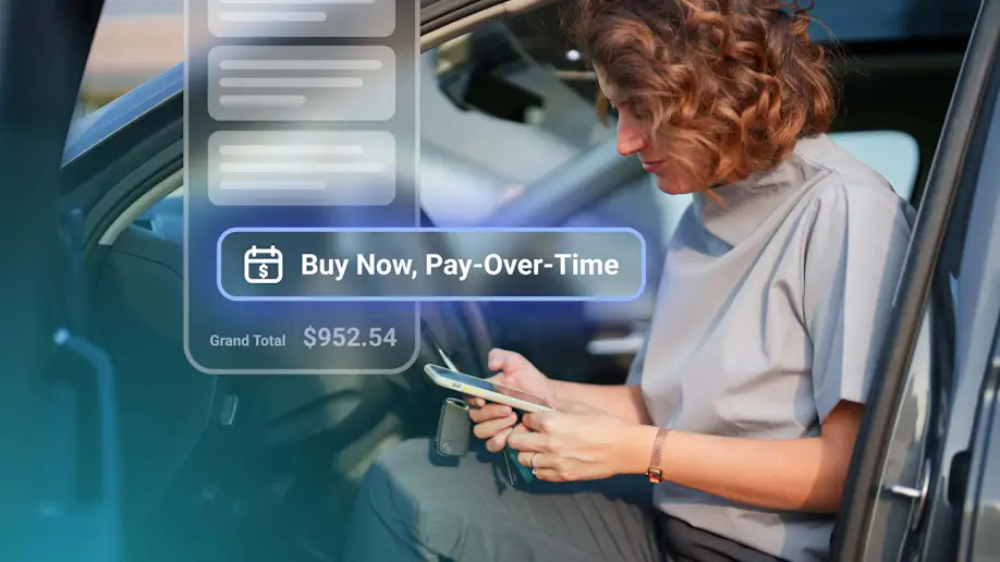 An auto repair customer paying for services with buy-now-pay-later financing.