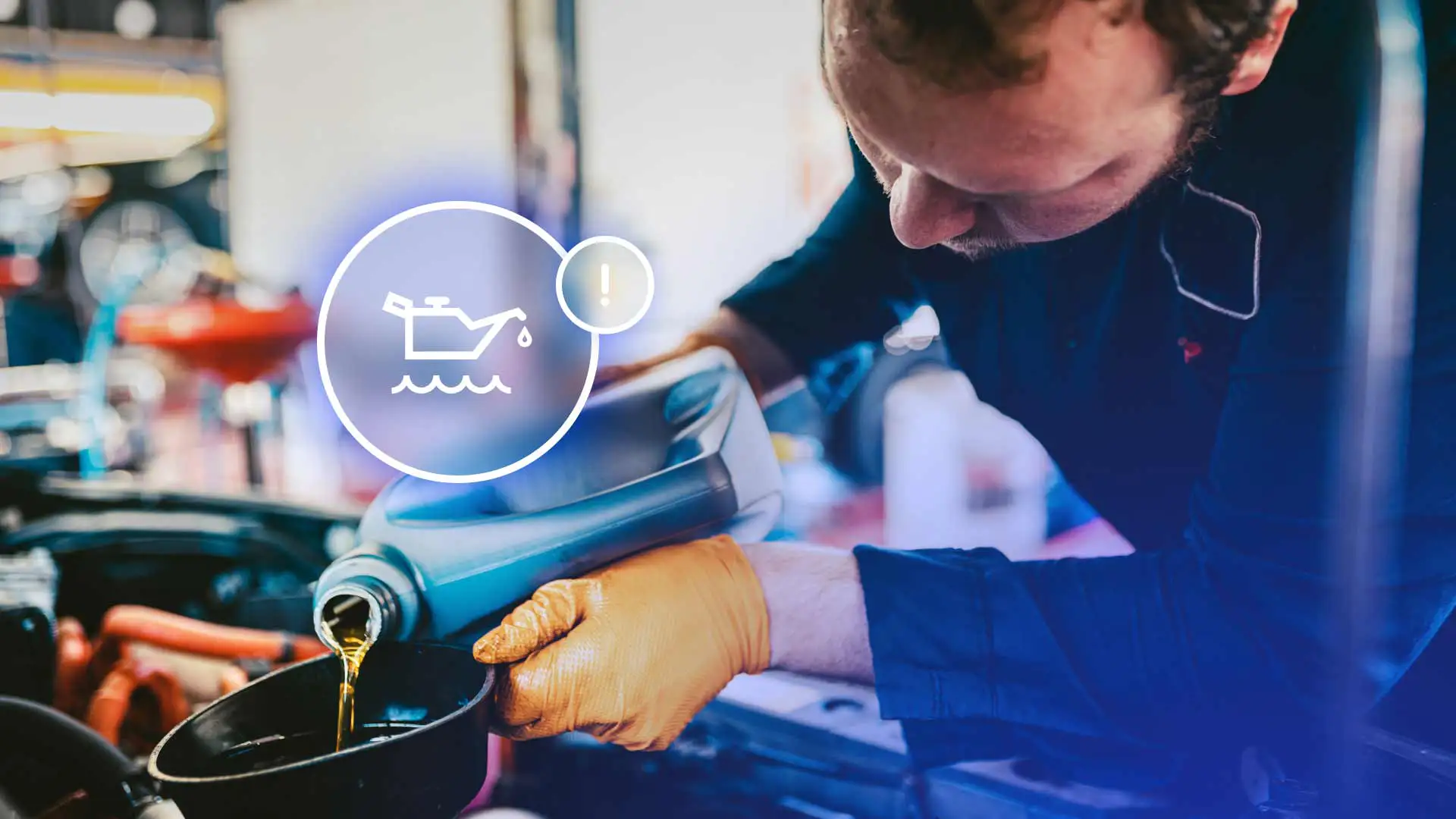 A quick lube technician replacing an engine's oil.