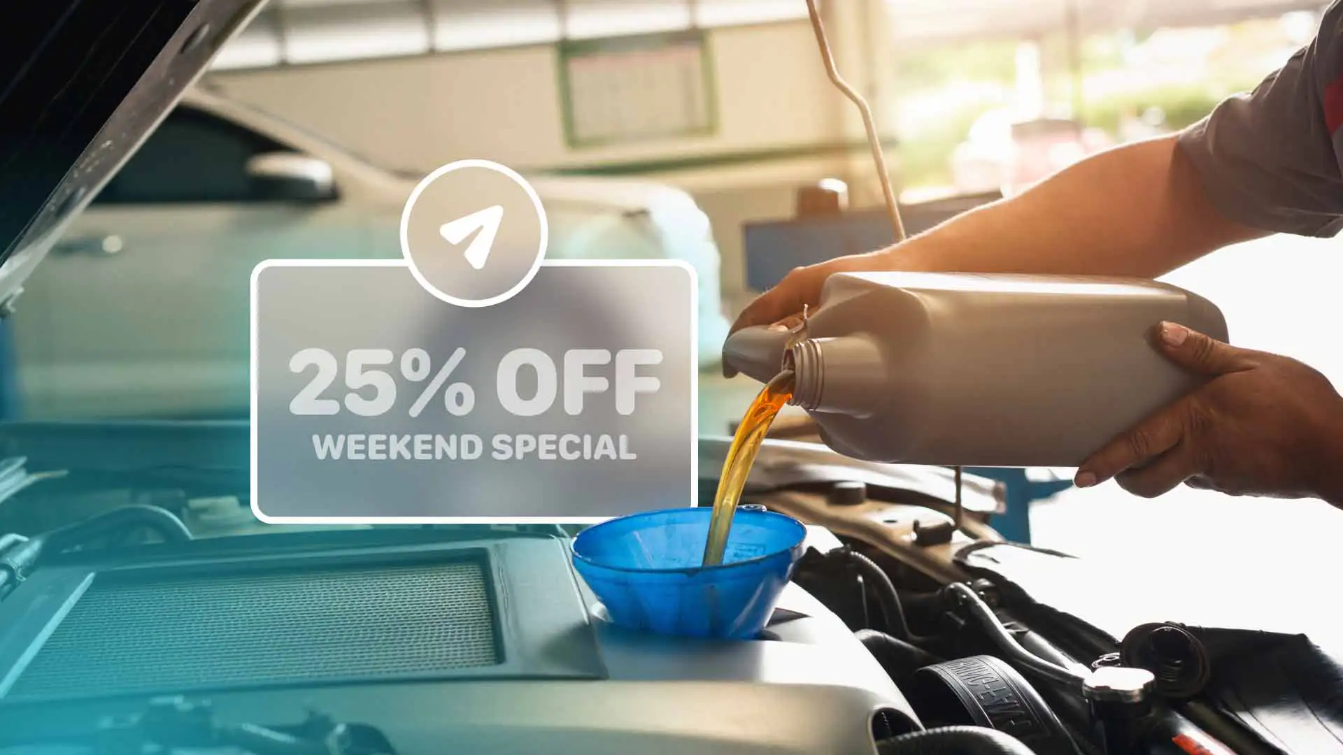 An auto shop using discount offerings as a marketing strategy.