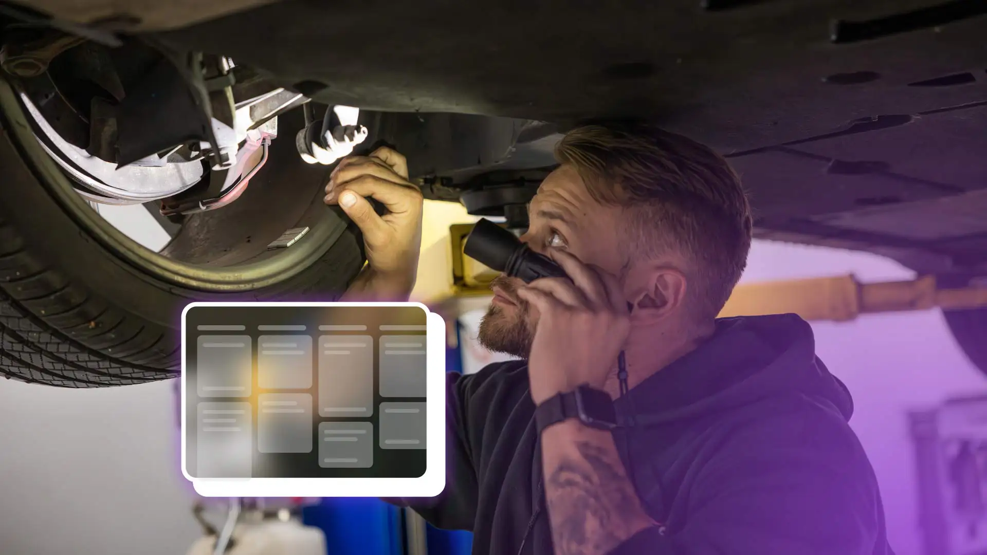 An auto repair technician working through a multi-point inspection checklist.