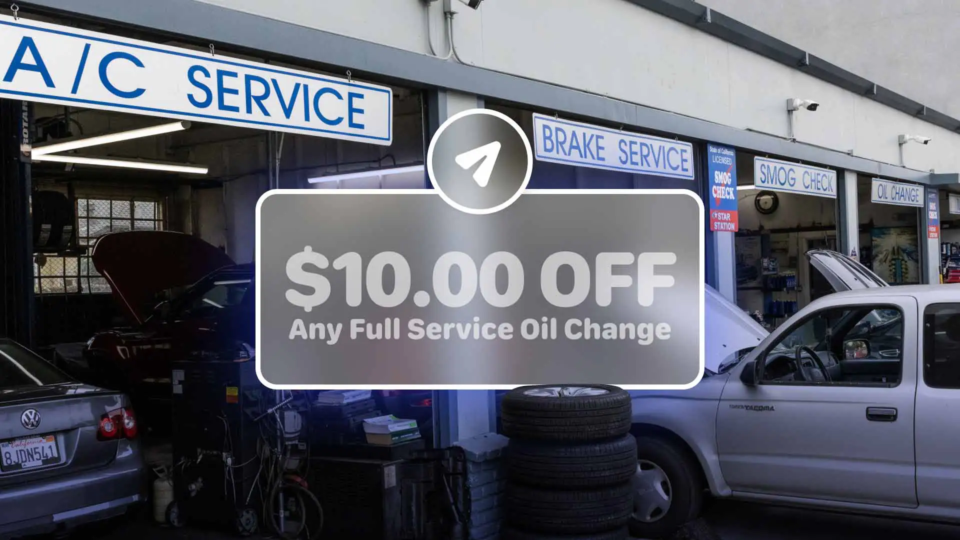 An auto shop offering discount pricing to advertise their business.