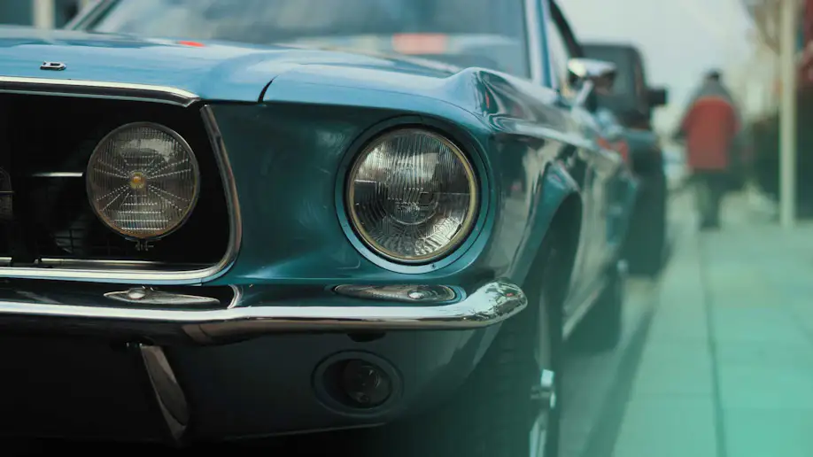 An American muscle car with shining chrome finishes.