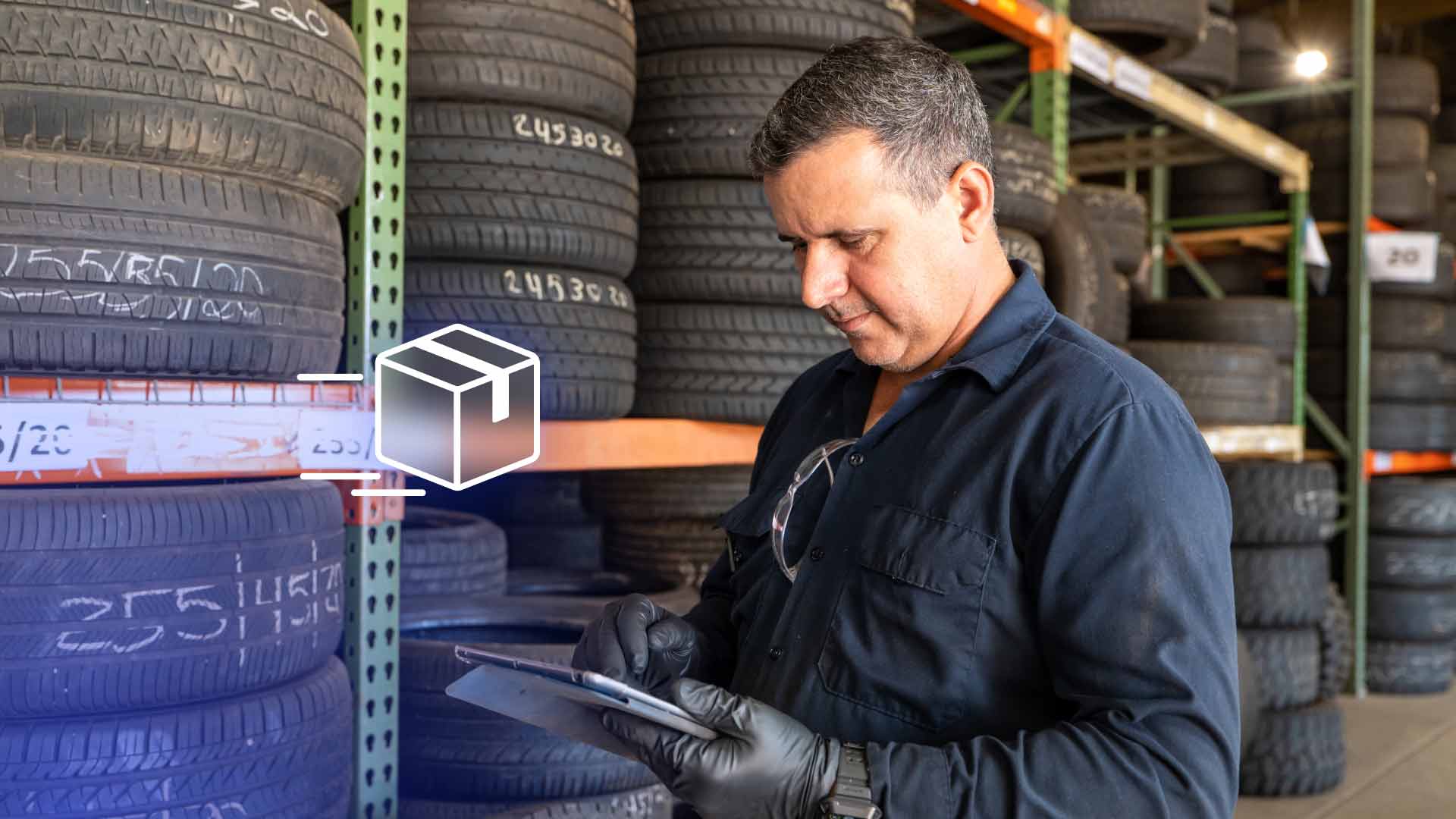 An auto shop owner reconciling parts and repair orders.