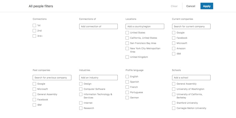 research participants linkedin filters