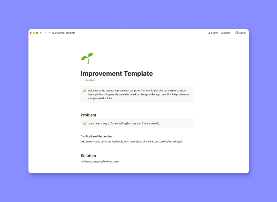 Improvement template