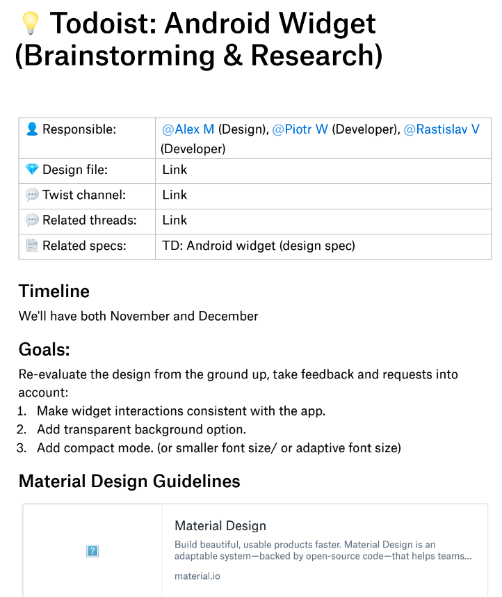 todoist brainstorm research document