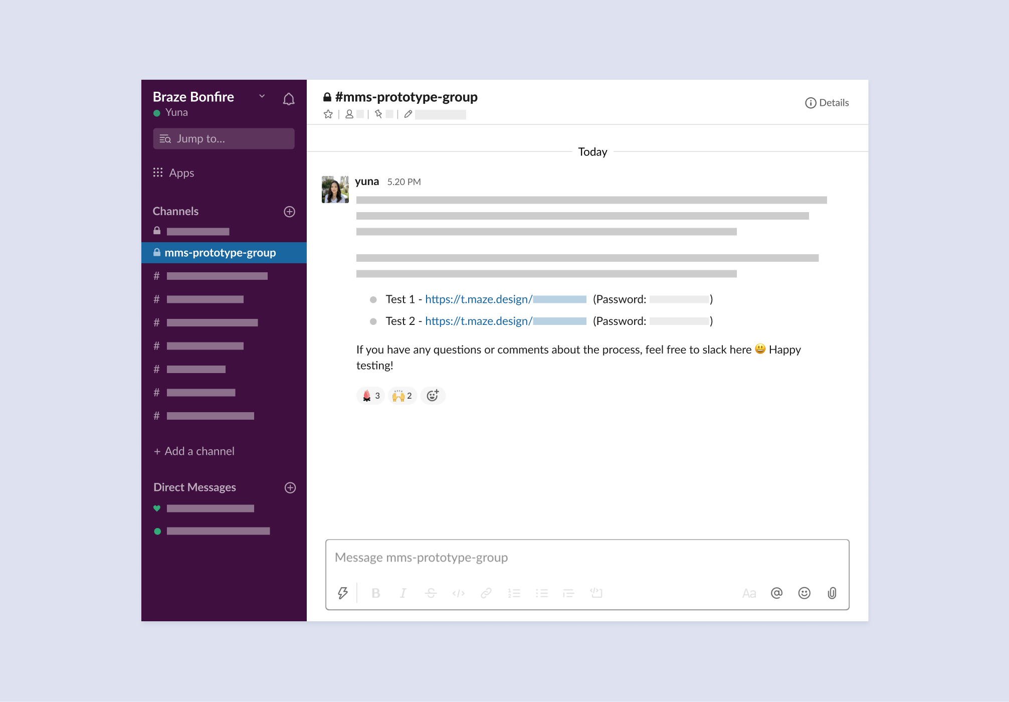 usability testing invitation through slack