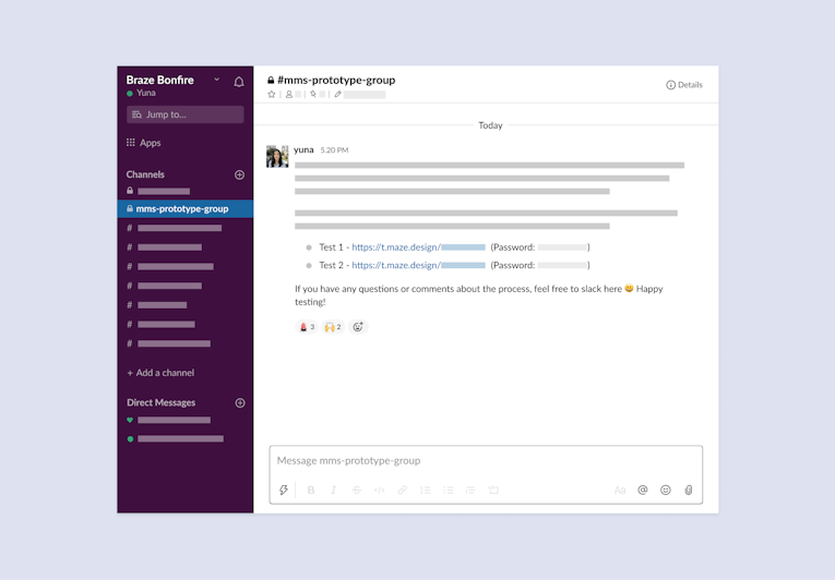 usability testing invitation through slack