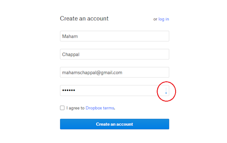 Creating an account on Dropbox