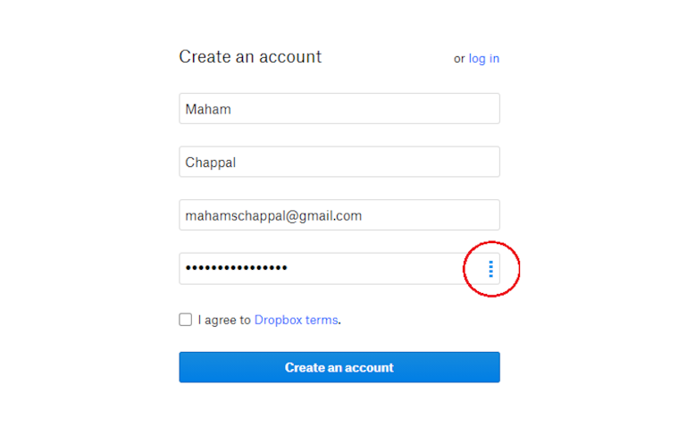 Creating an account on Dropbox