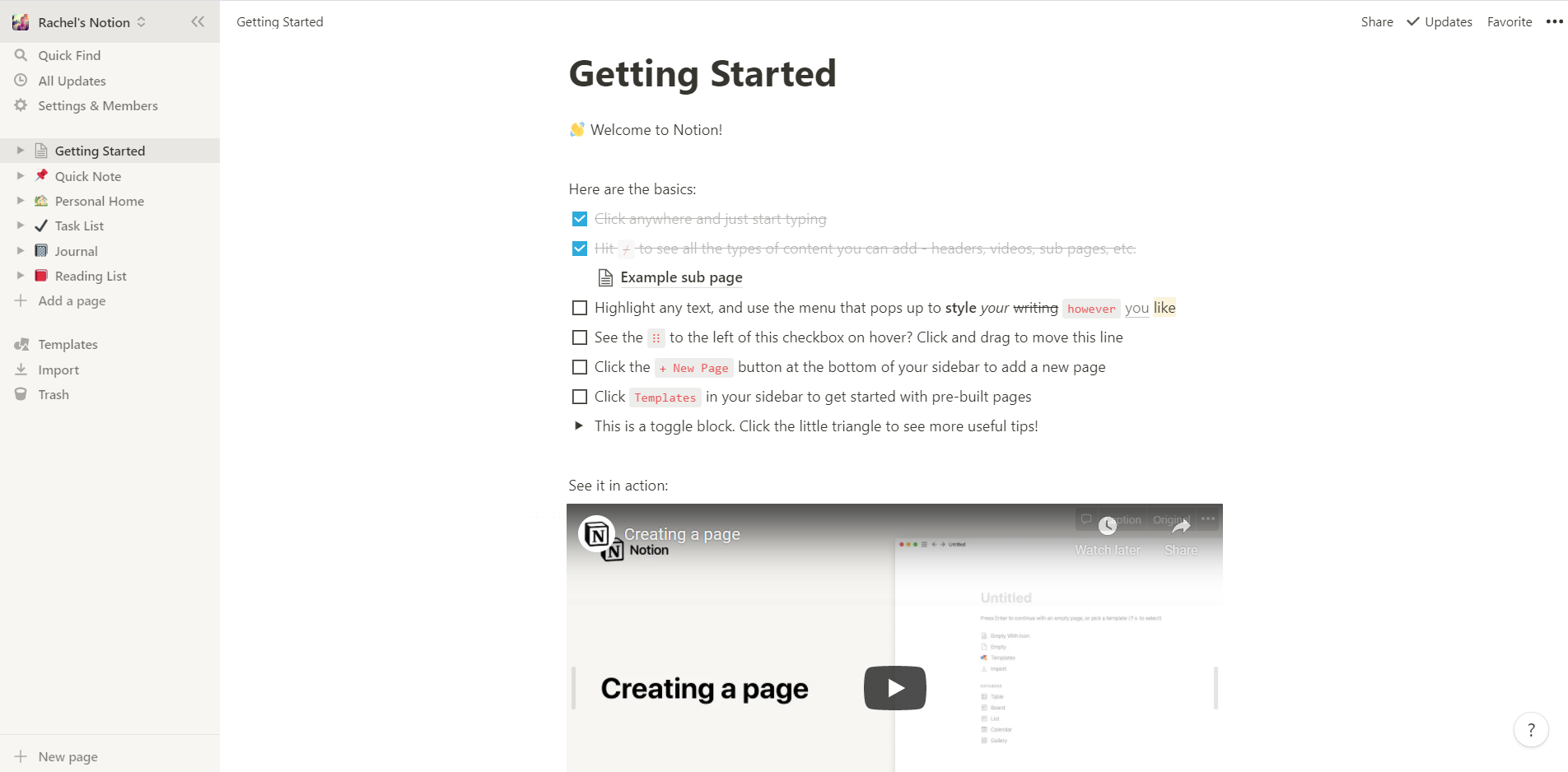 Notion’s product onboarding
