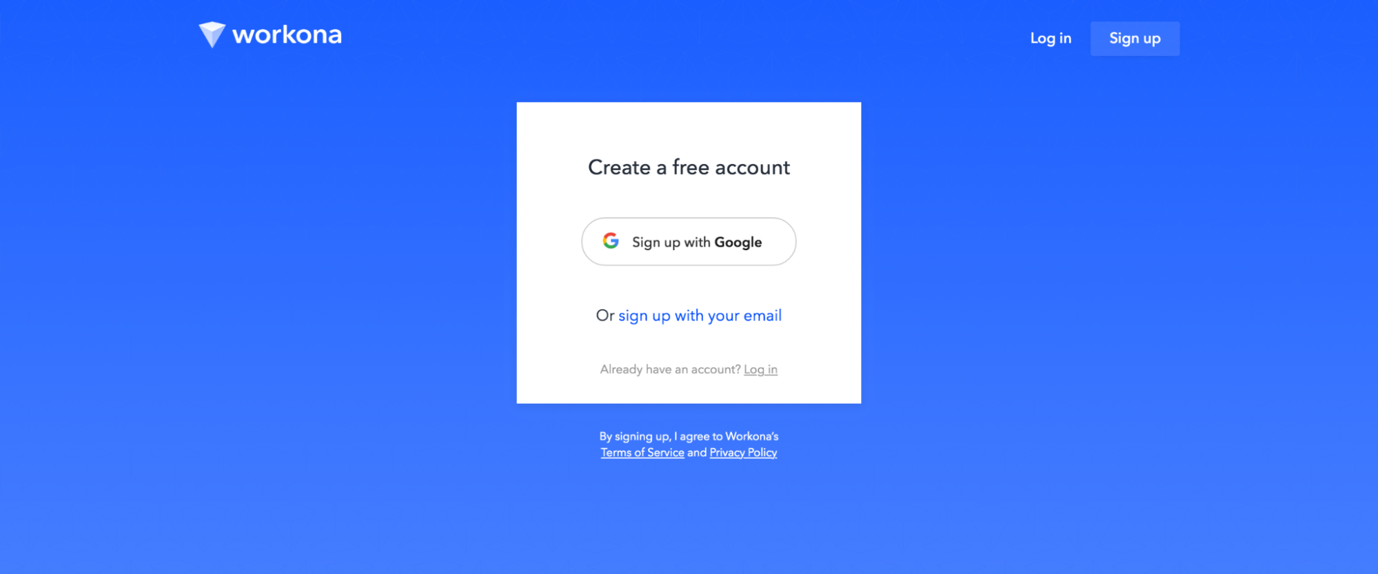 Workona's login page