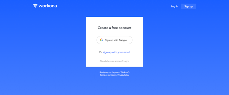 Workona's login page