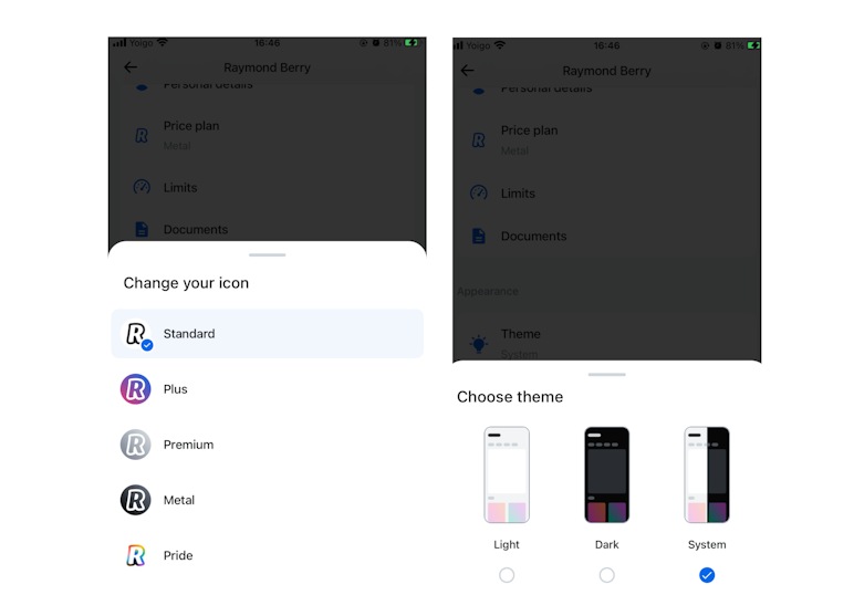 Revolut and N26 app screenshots