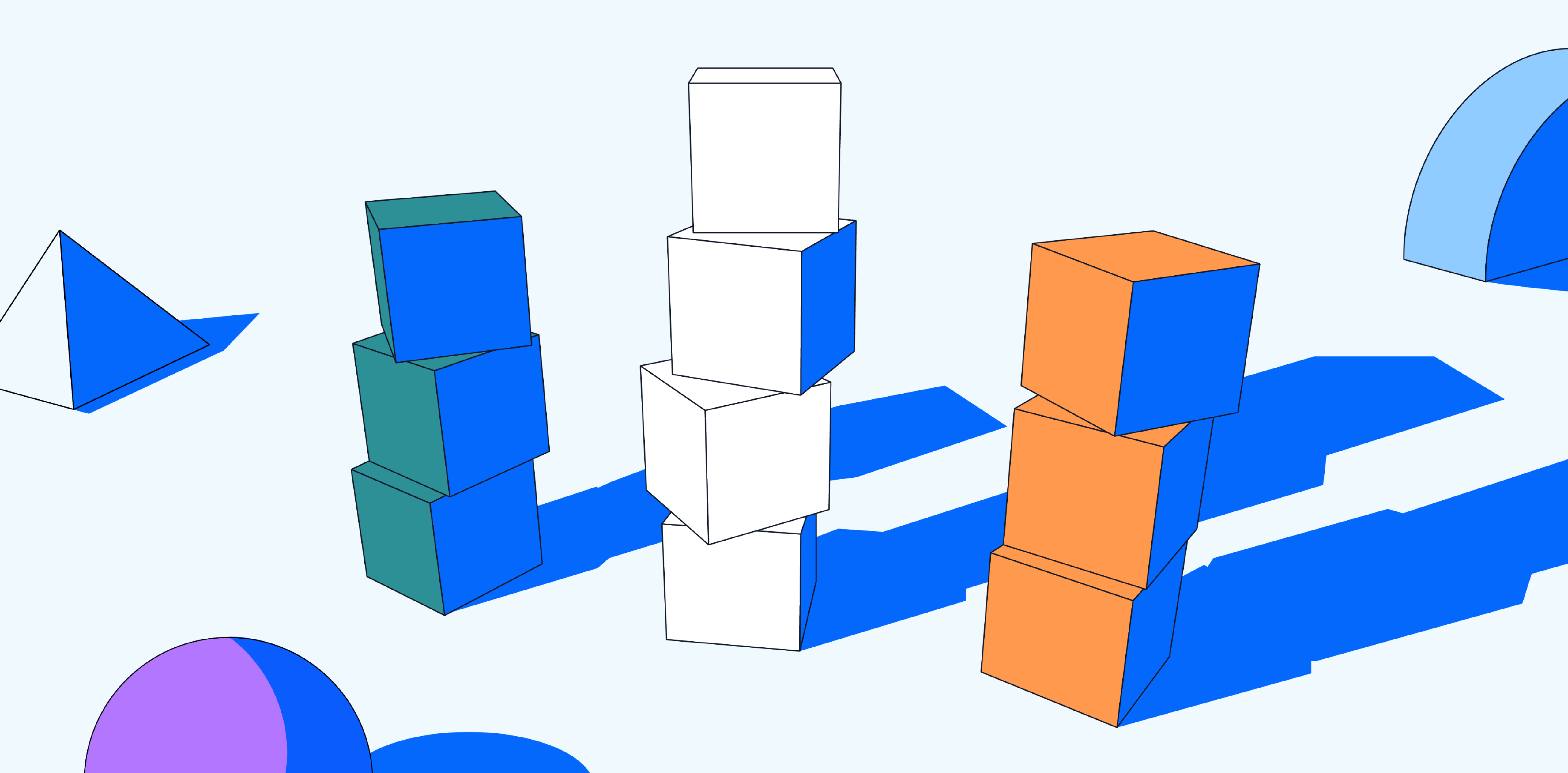 Illustration showing three towers made of stacked cube blocks