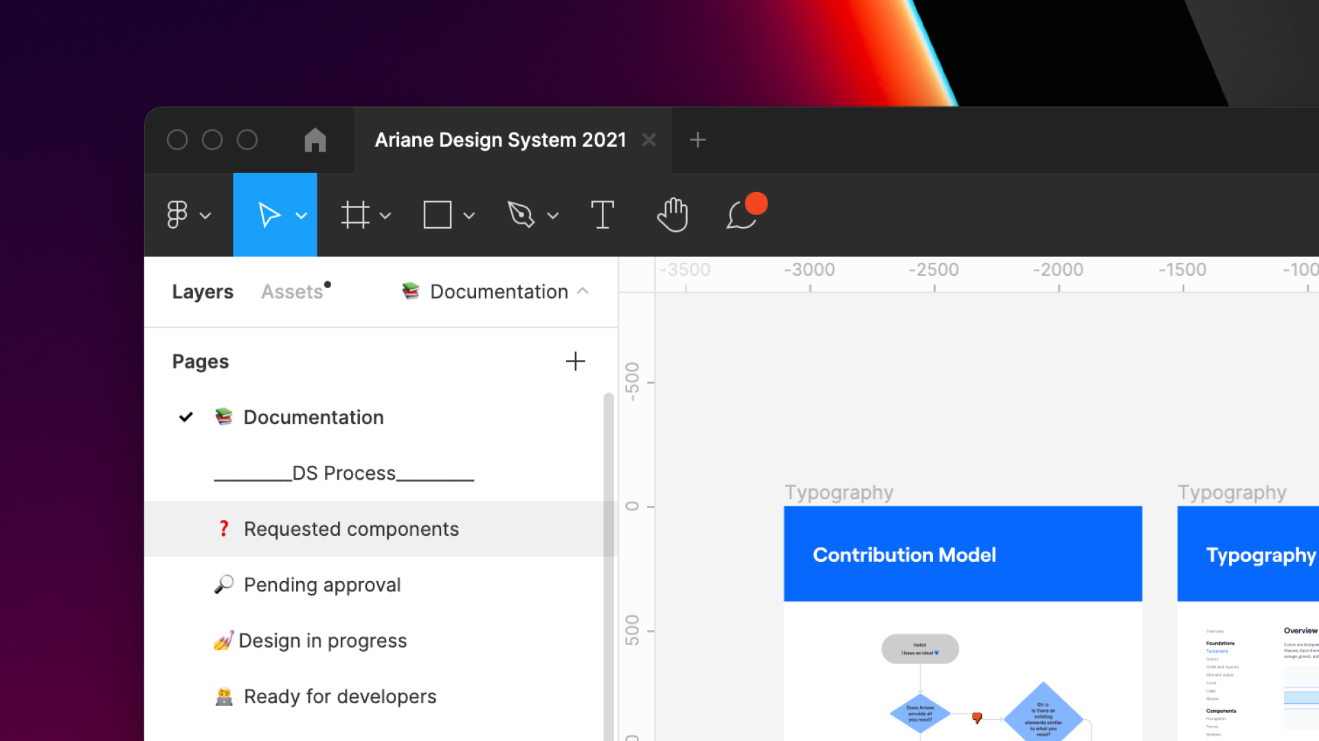 A screenshot of Linear showing the Ariane Design System documentation list.