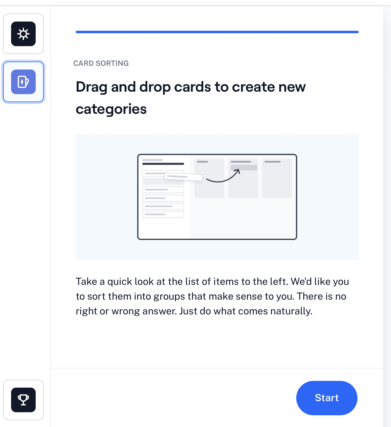 Screenshot showing card sorting instructions in Maze