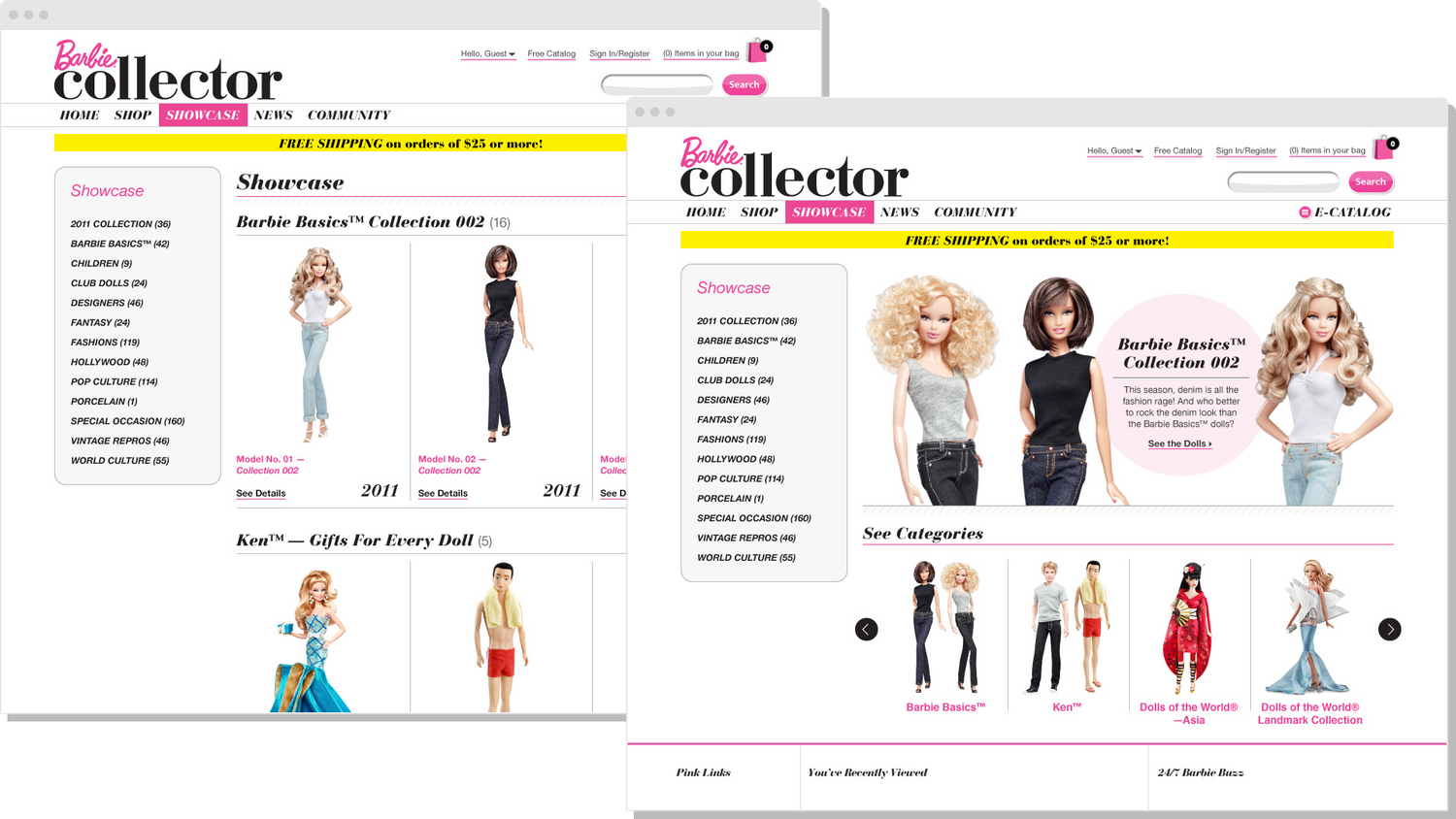 Screenshot of Mattel's Barbie Collector website