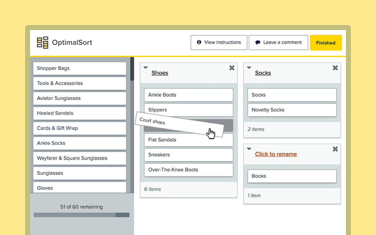 Product image showing a user moving cards between groups in OptimalSort