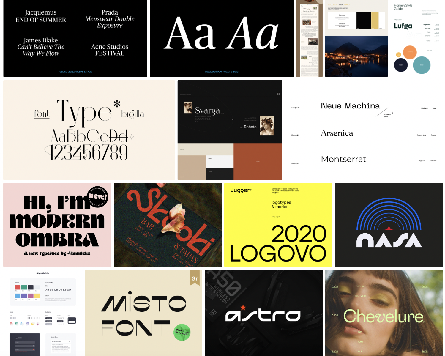 Mood board example showing different typography