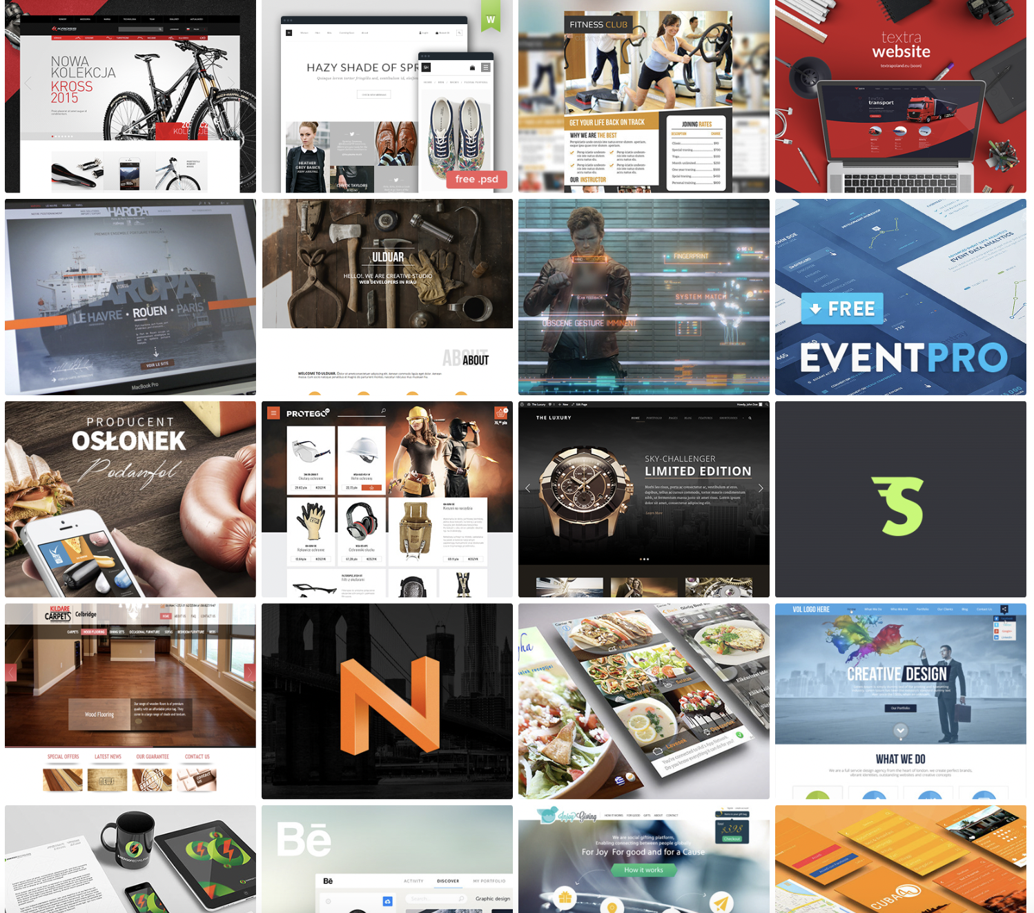 Mood board example with several dark, warm toned website screenshots