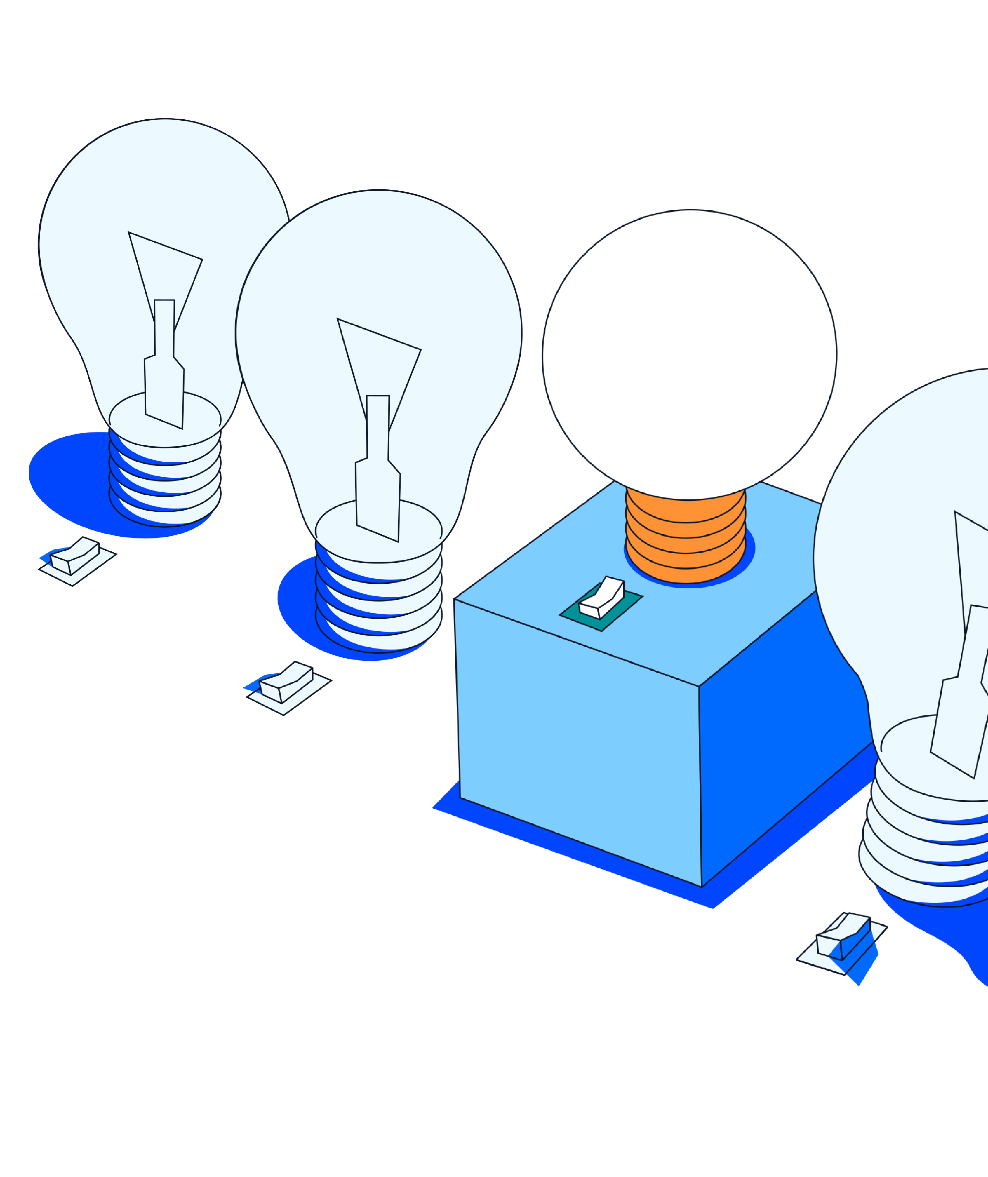 Row of four lightbulbs with switches, one lightbulb is turned on, representing UX leaders
