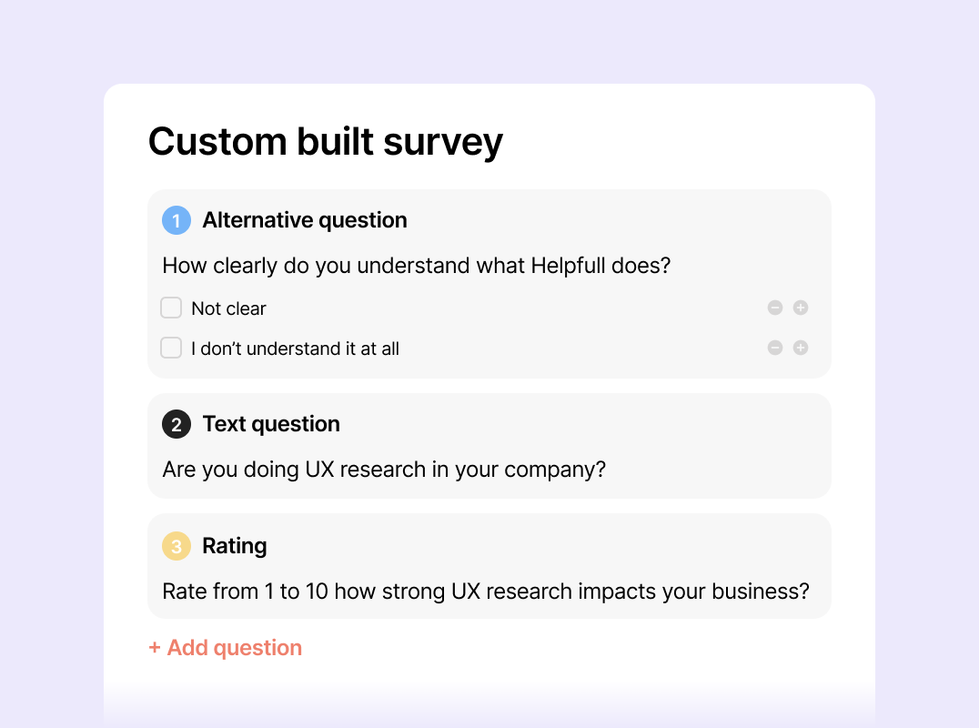 Screenshot of user survey