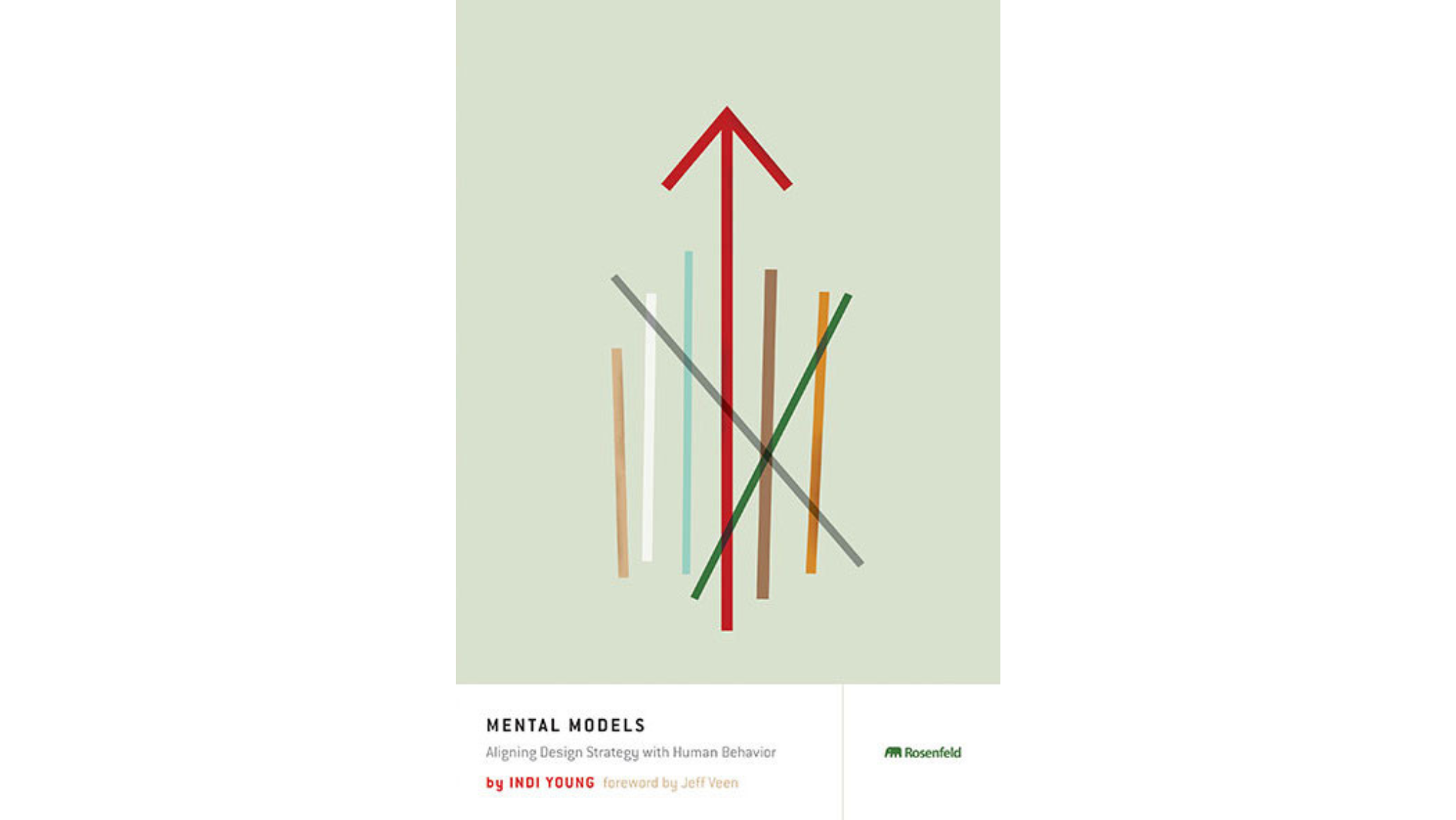 Sage green book cover with multicolored lines and a red arrow 