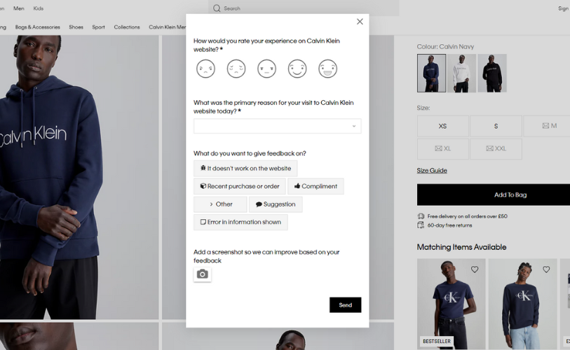 On-page CSAT survey to gather customer feedback