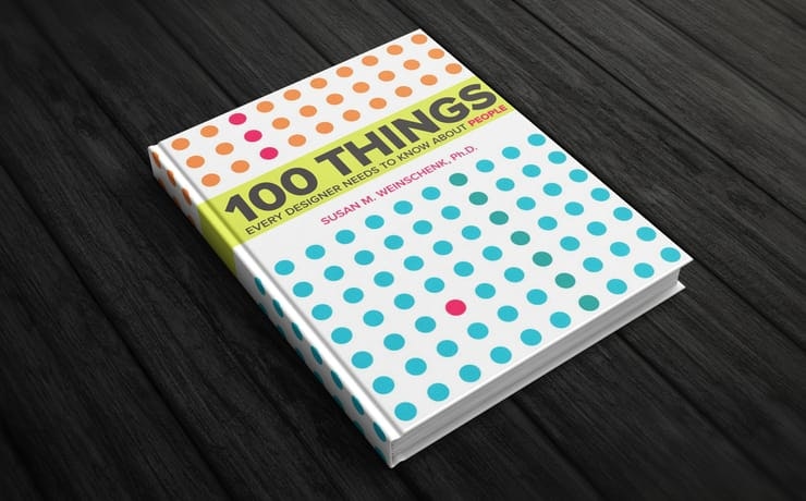 hardbook book with white cover featuring orange and turquoise dots evenly spaced and bold text saying 100 things