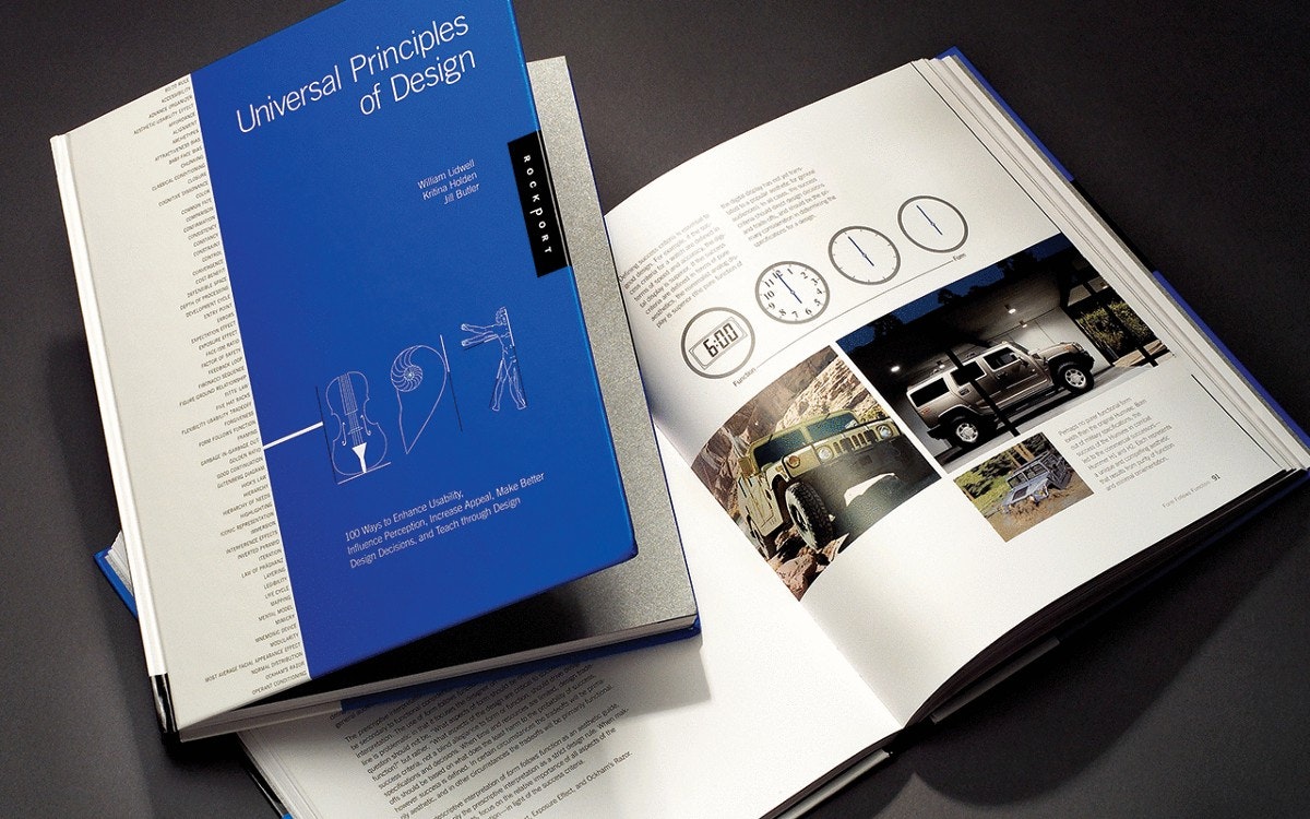 book with blue cover and title text universal principles of design