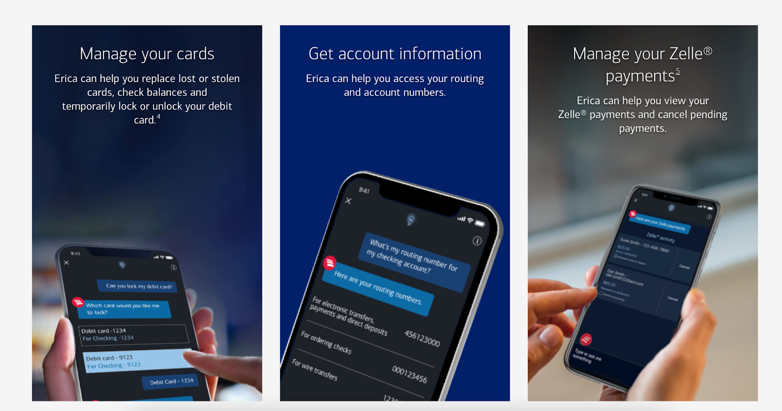 screenshots showing bank of america app