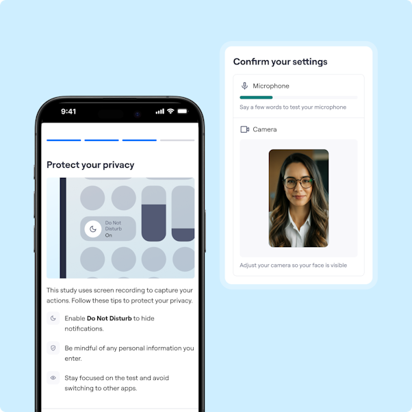 Privacy-first participation, friction-free testing