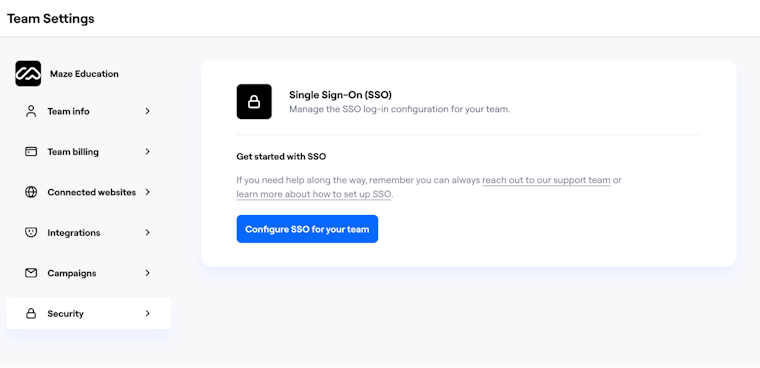 Interface for configuring SSO settings so teams can manage secure login access.