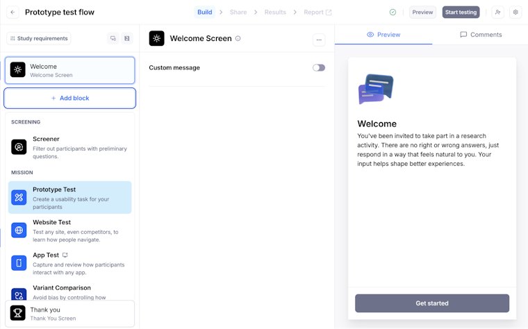 An image depicting Maze's prototype test flow.