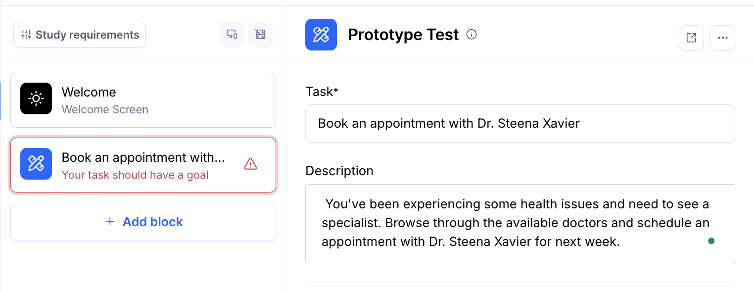 Image of a task description in Maze's prototype test