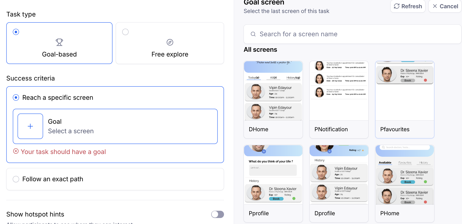 An image depicting prototype test type options