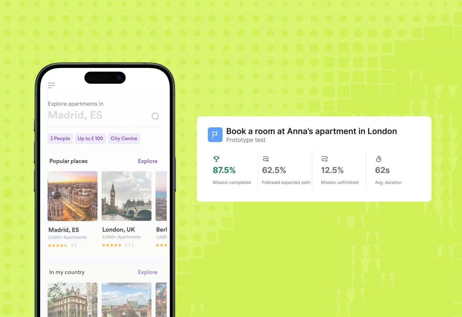 A screenshot of live mobile app testing in Maze