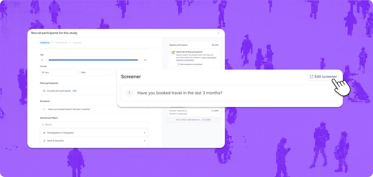 A screenshot of screener questions you can add when hiring participants from Maze panel