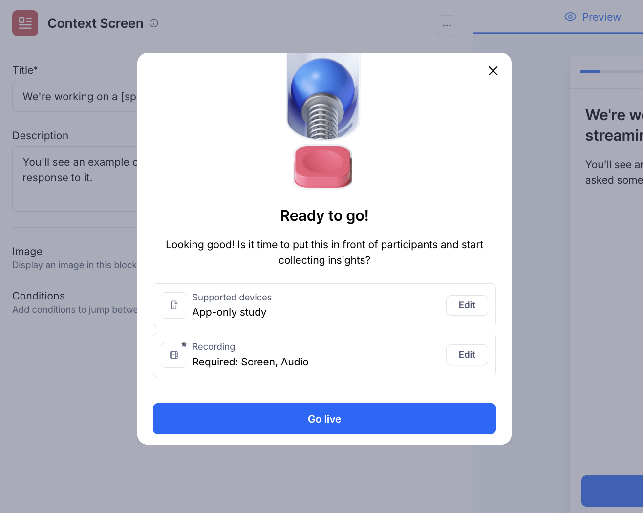 An image of dialogue box when your Maze study is ready to go live