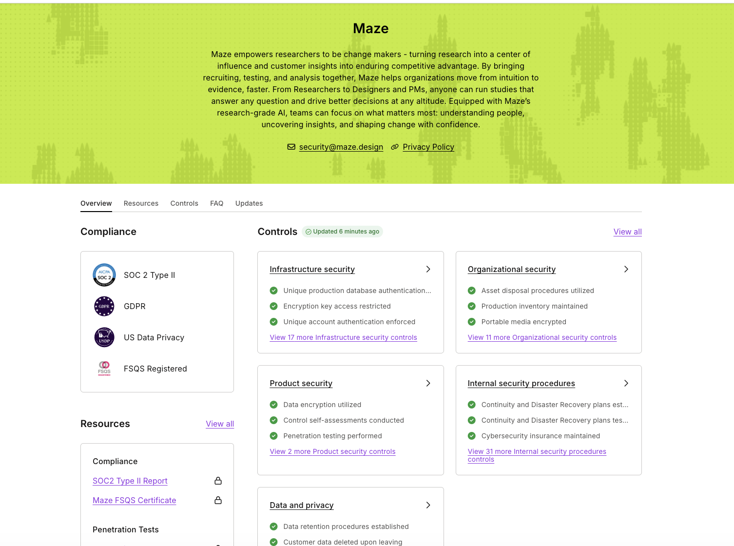 A screenshot of the Maze Trust Center