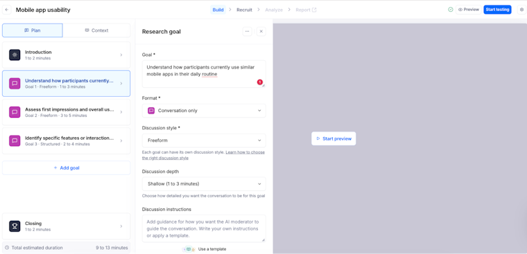 Adding instruction designs Maze AI-moderated study