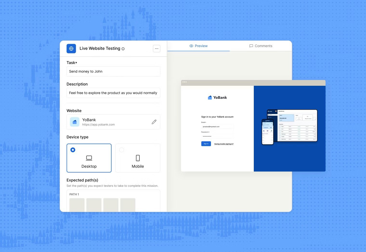 An image of live website testing in Maze workflow